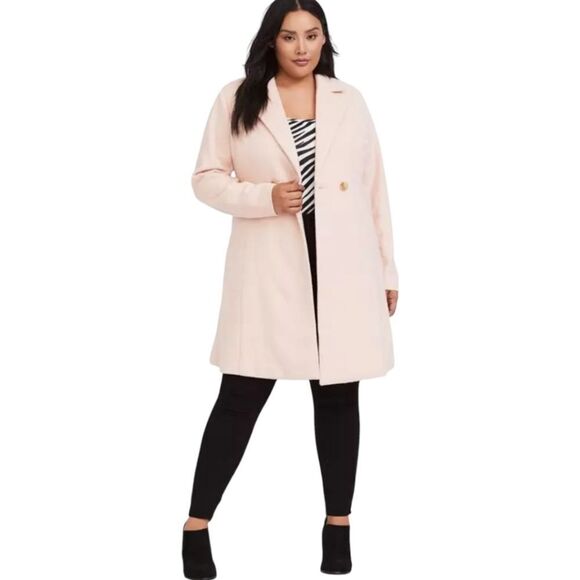 TORRID WOOL Pale Pink Fit & Flare Plus Size Long Winter Coat 3X - Picture 1 of 14